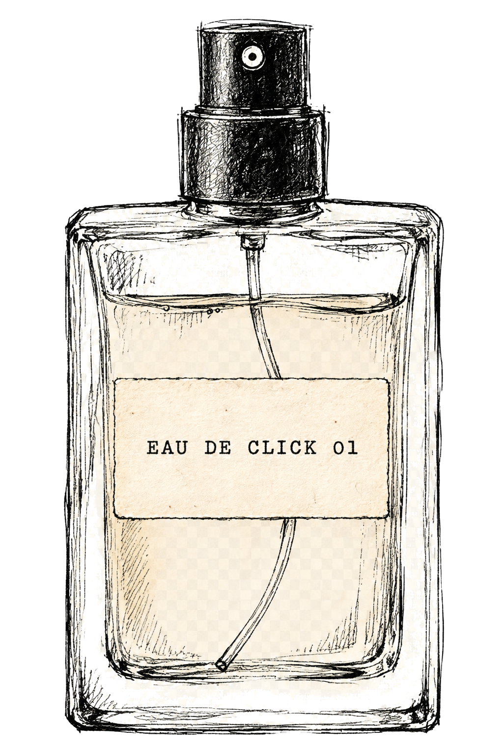 Hand-drawn EAU DE CLICK 01 perfume bottle